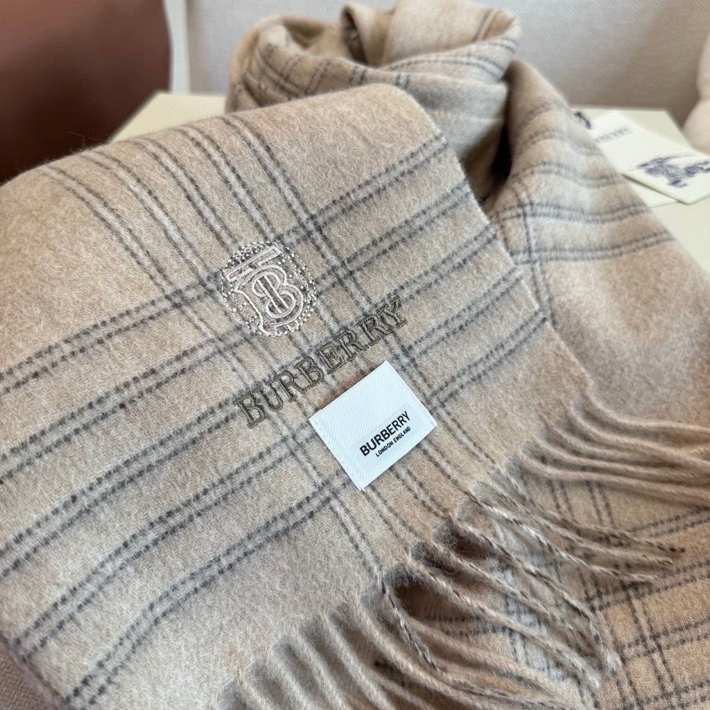 Burberry Woven-Logo Plaid Fringed Scarf
