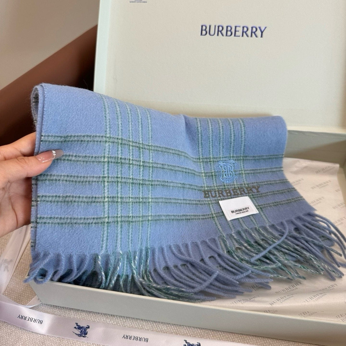 Burberry Woven-Logo Plaid Fringed Scarf