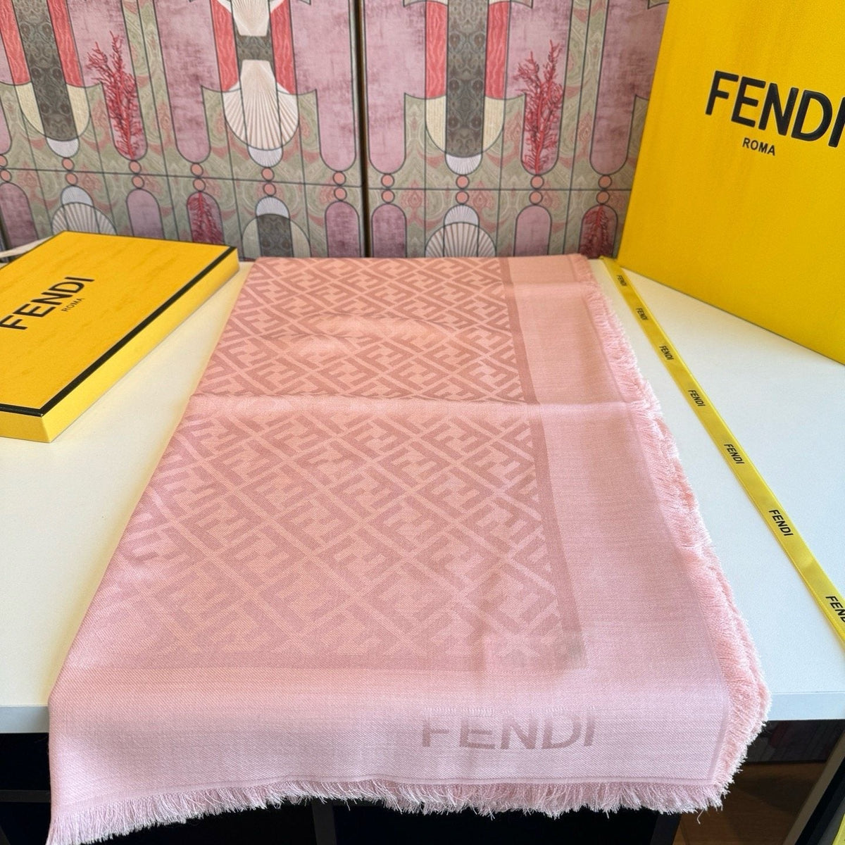 Fendi Fringed Geometric Monogram Scarf