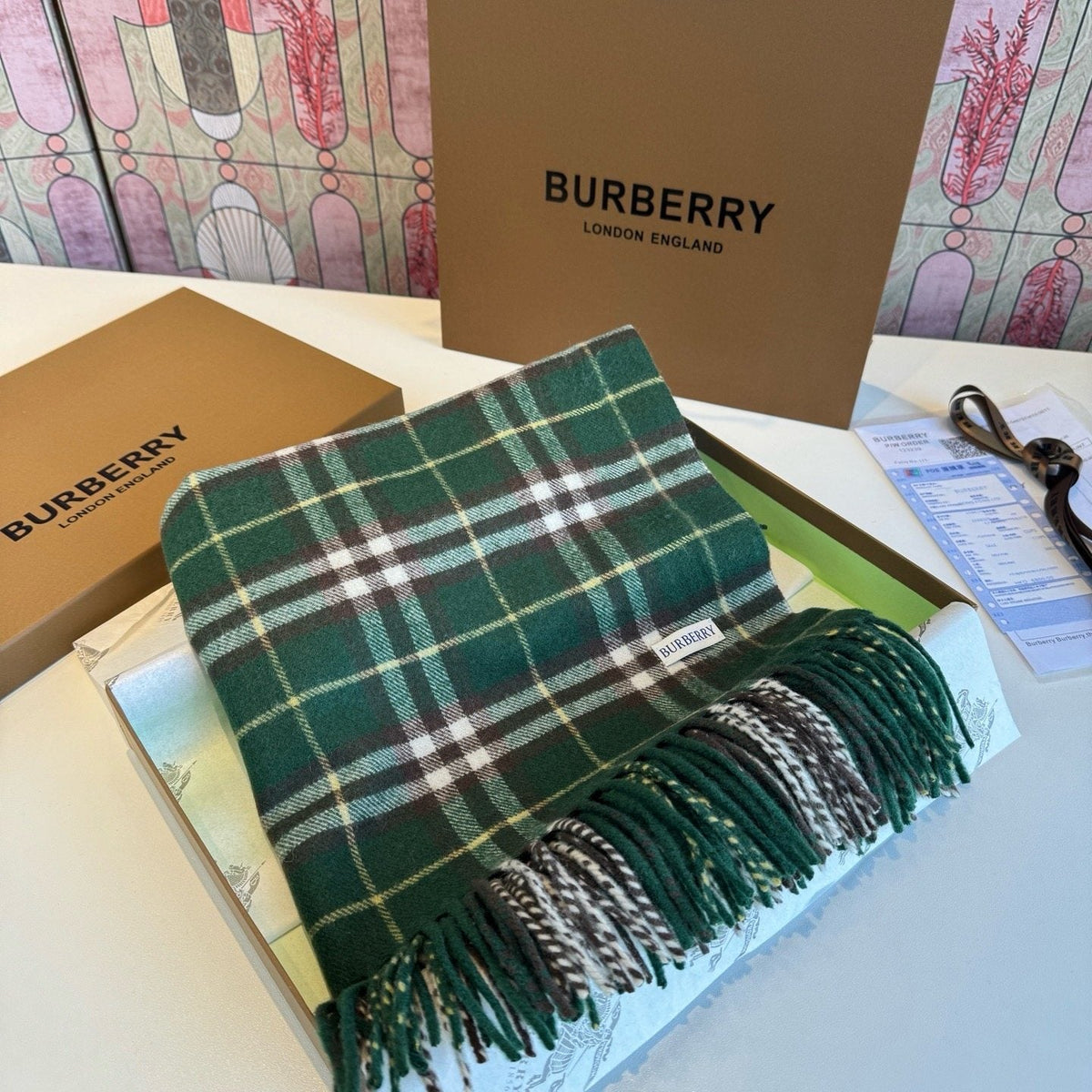 Burberry Long Plaid Fringed Scarf - 155 x 30 cm