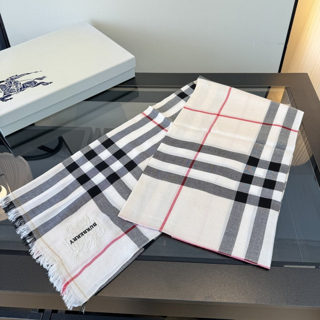 Burberry Plaid Fringe Cashmere Scarf