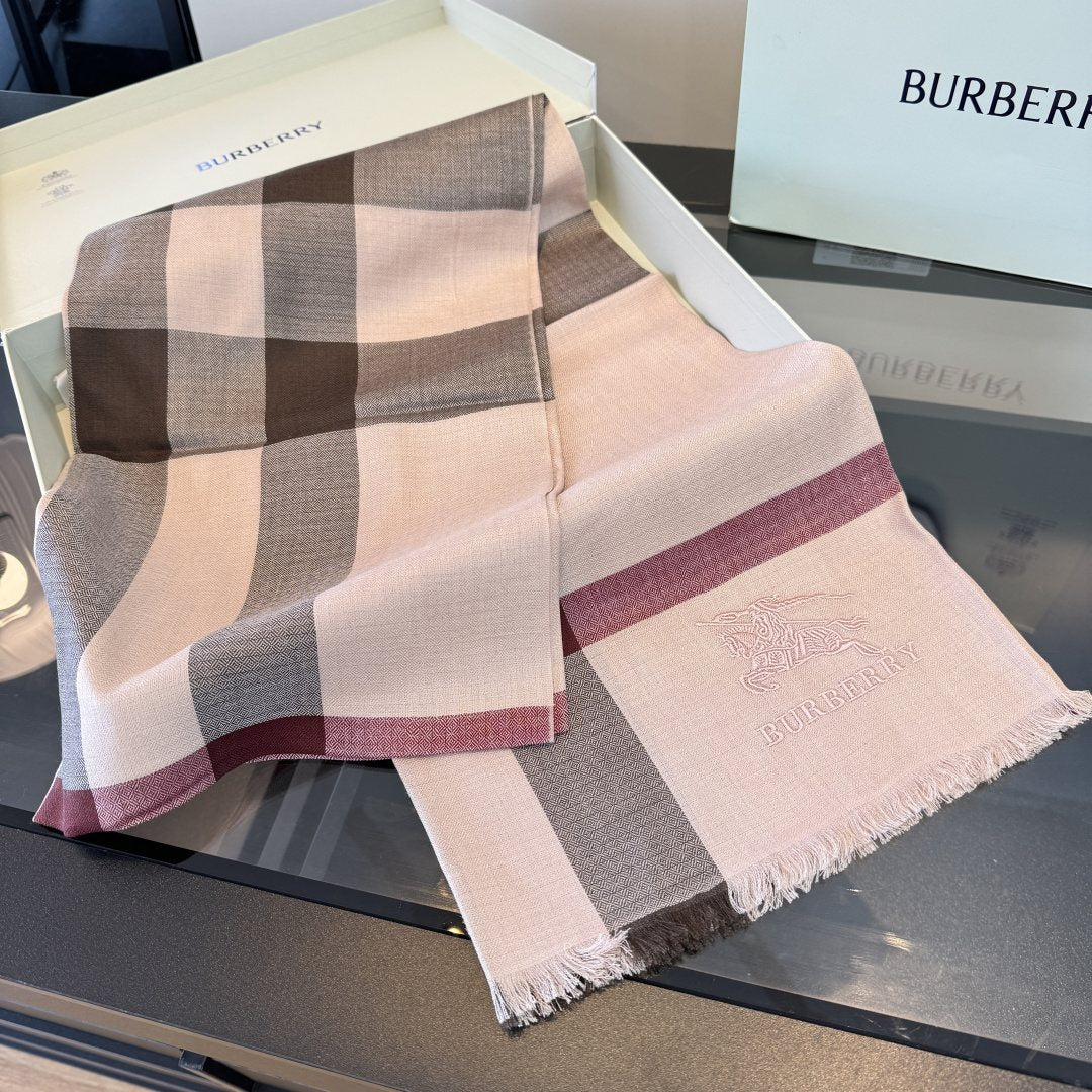 Burberry Plaid Fringe Cashmere Scarf