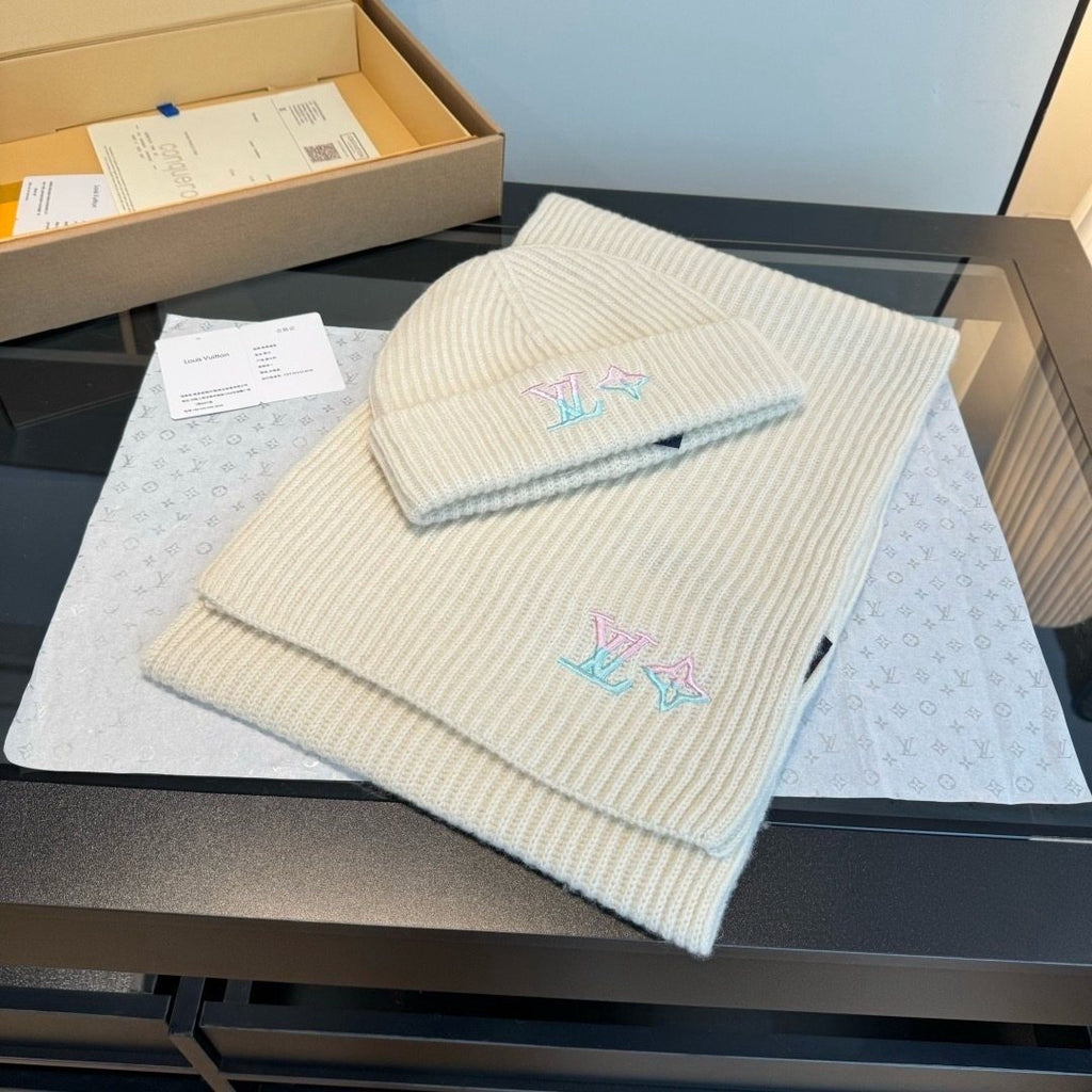 Louis Vuitton Embroidered Monogram Scarf and Beanie Set