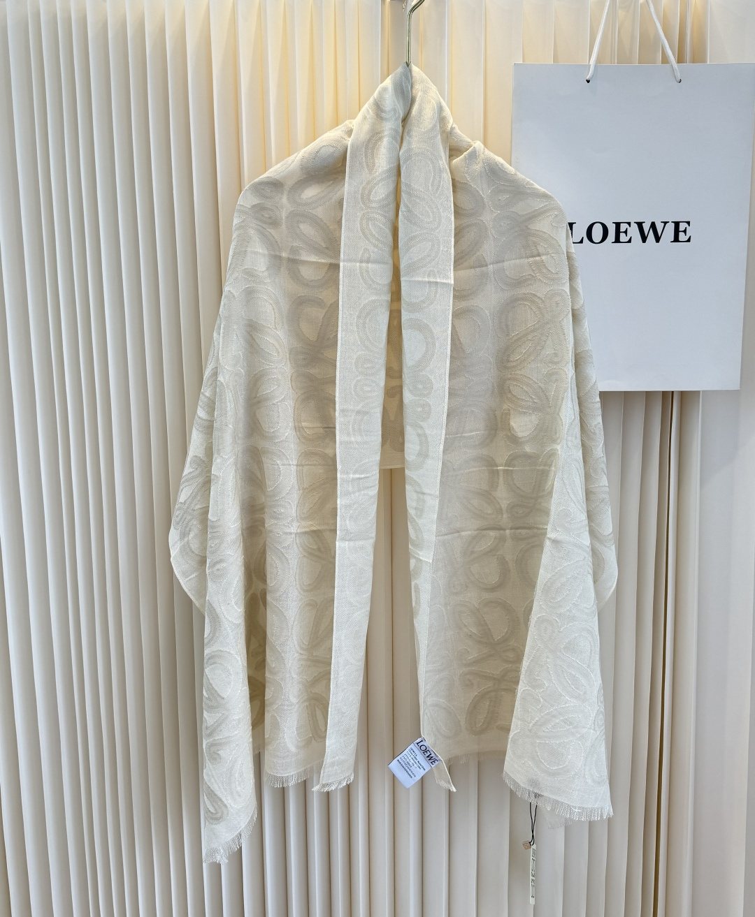 Loewe Ivory Anagram Fringe Scarf