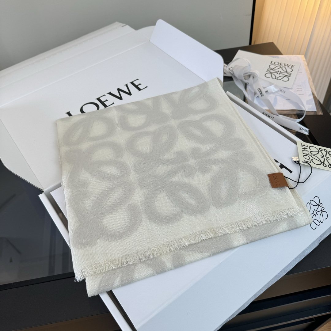 Loewe Ivory Anagram Fringe Scarf