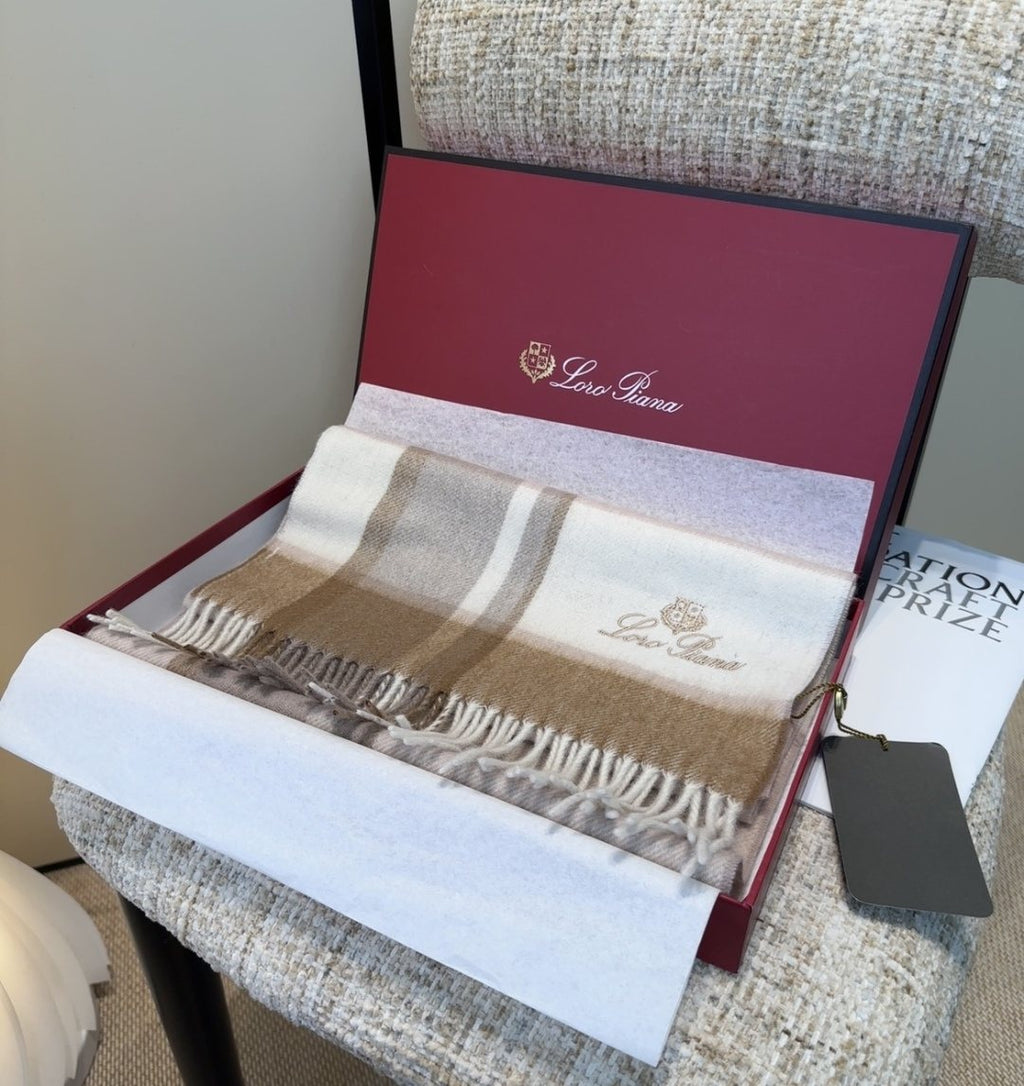 Loro Piana Color-Block Plaid Fringed Scarf
