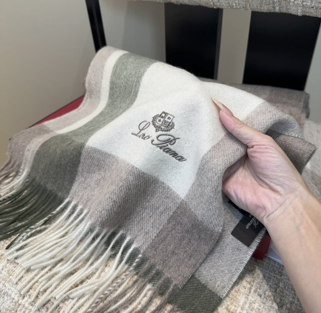 Loro Piana Color-Block Plaid Fringed Scarf