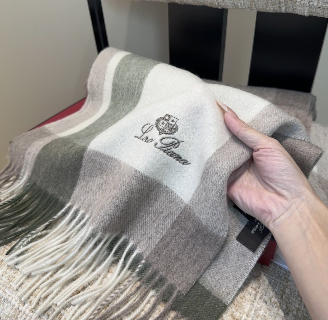 Loro Piana Color-Block Plaid Fringed Scarf