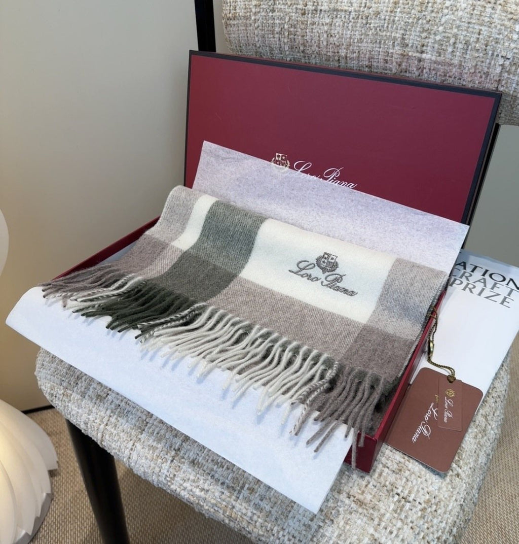 Loro Piana Color-Block Plaid Fringed Scarf