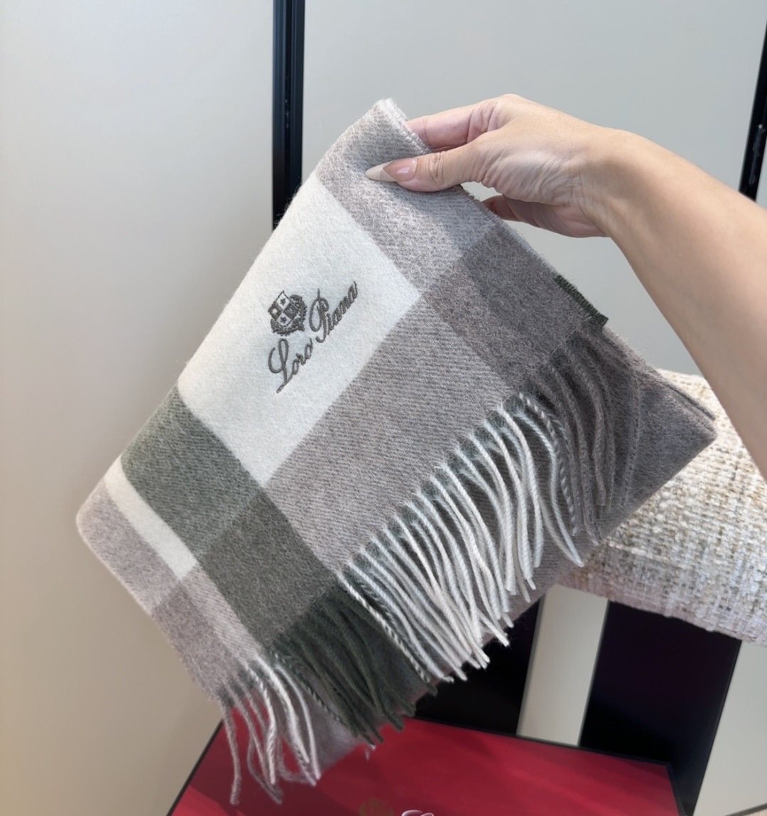 Loro Piana Color-Block Plaid Fringed Scarf