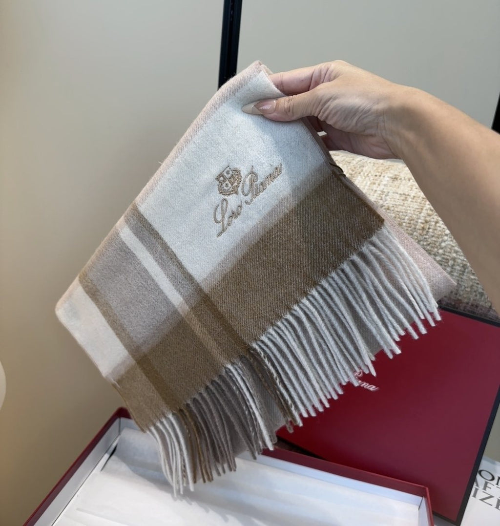 Loro Piana Color-Block Plaid Fringed Scarf