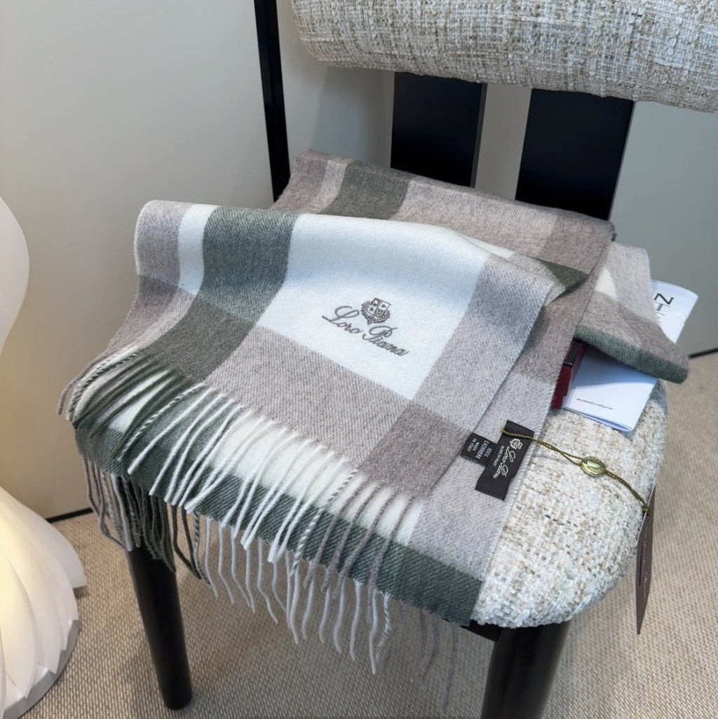 Loro Piana Color-Block Plaid Fringed Scarf