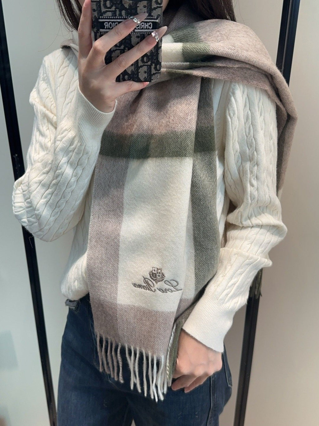 Loro Piana Color-Block Plaid Fringed Scarf