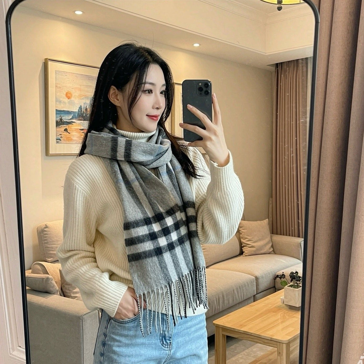 Burberry Long Checked Wrap Scarf - 30 x 180 cm