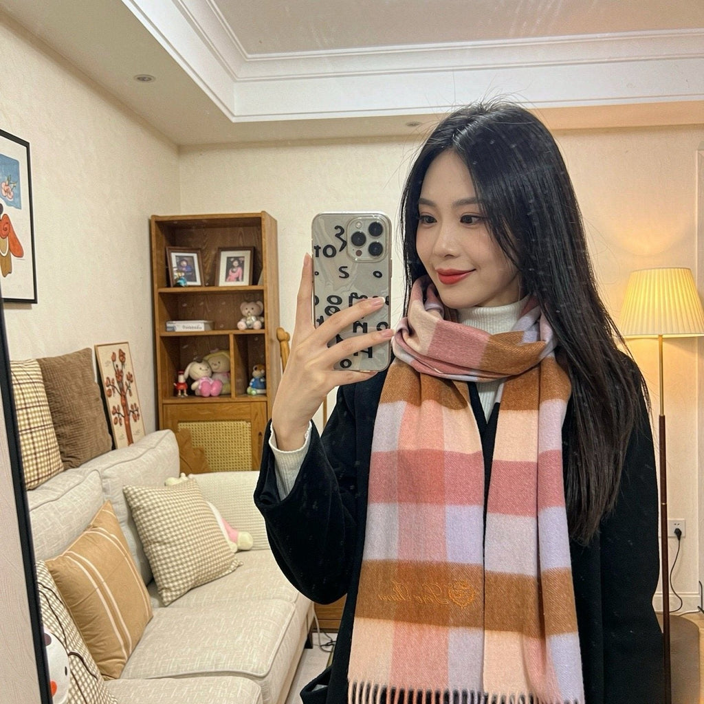 Loro Piana Oversized Check Fringed Scarf