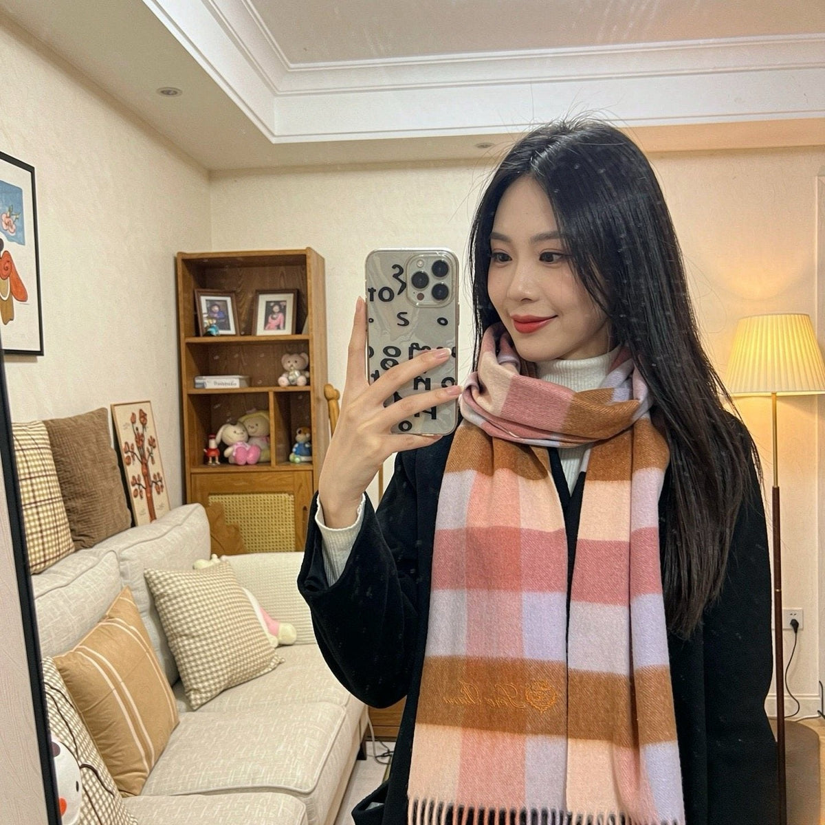 Loro Piana Oversized Check Fringed Scarf