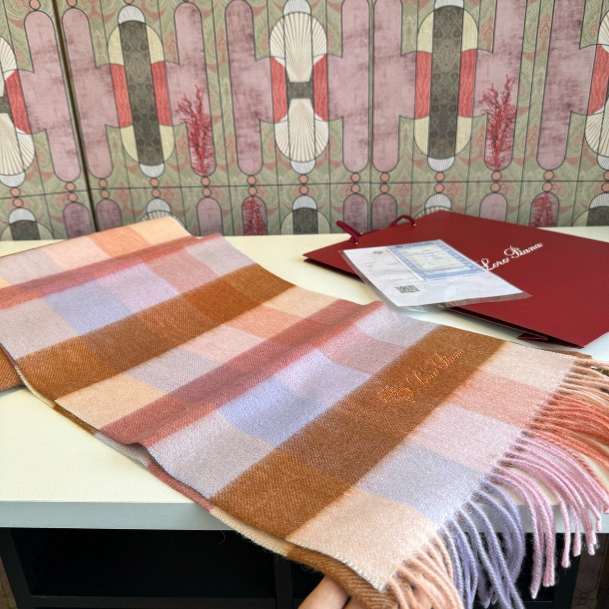 Loro Piana Oversized Check Fringed Scarf
