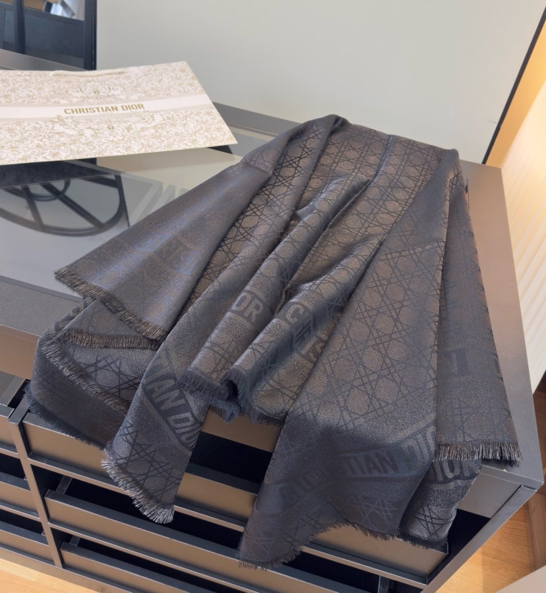Dior Geometric Jacquard Fringed Square Scarf