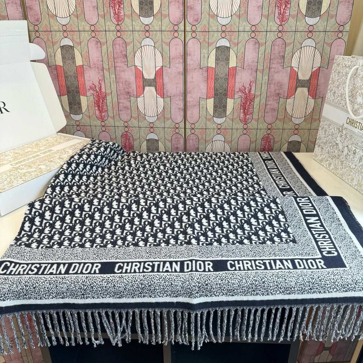 Dior Cashmere-Wool Monogram Square Scarf