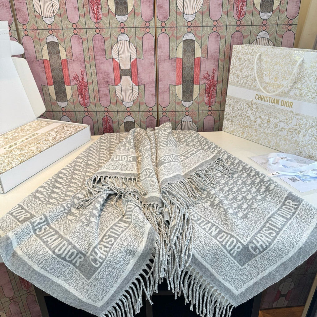 Dior Cashmere-Wool Monogram Square Scarf