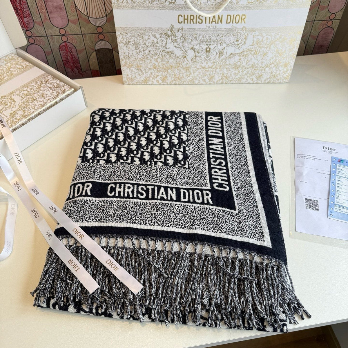 Dior Cashmere-Wool Monogram Square Scarf