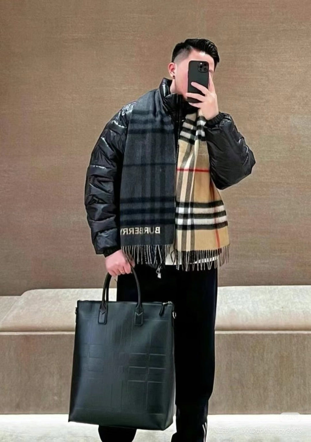 Burberry Lettered Plaid Fringed Scarf