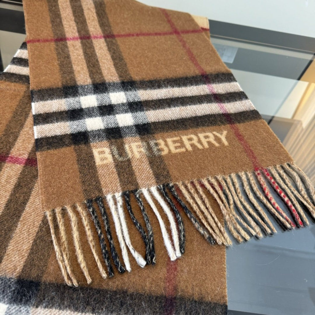 Burberry Lettered Plaid Fringed Scarf