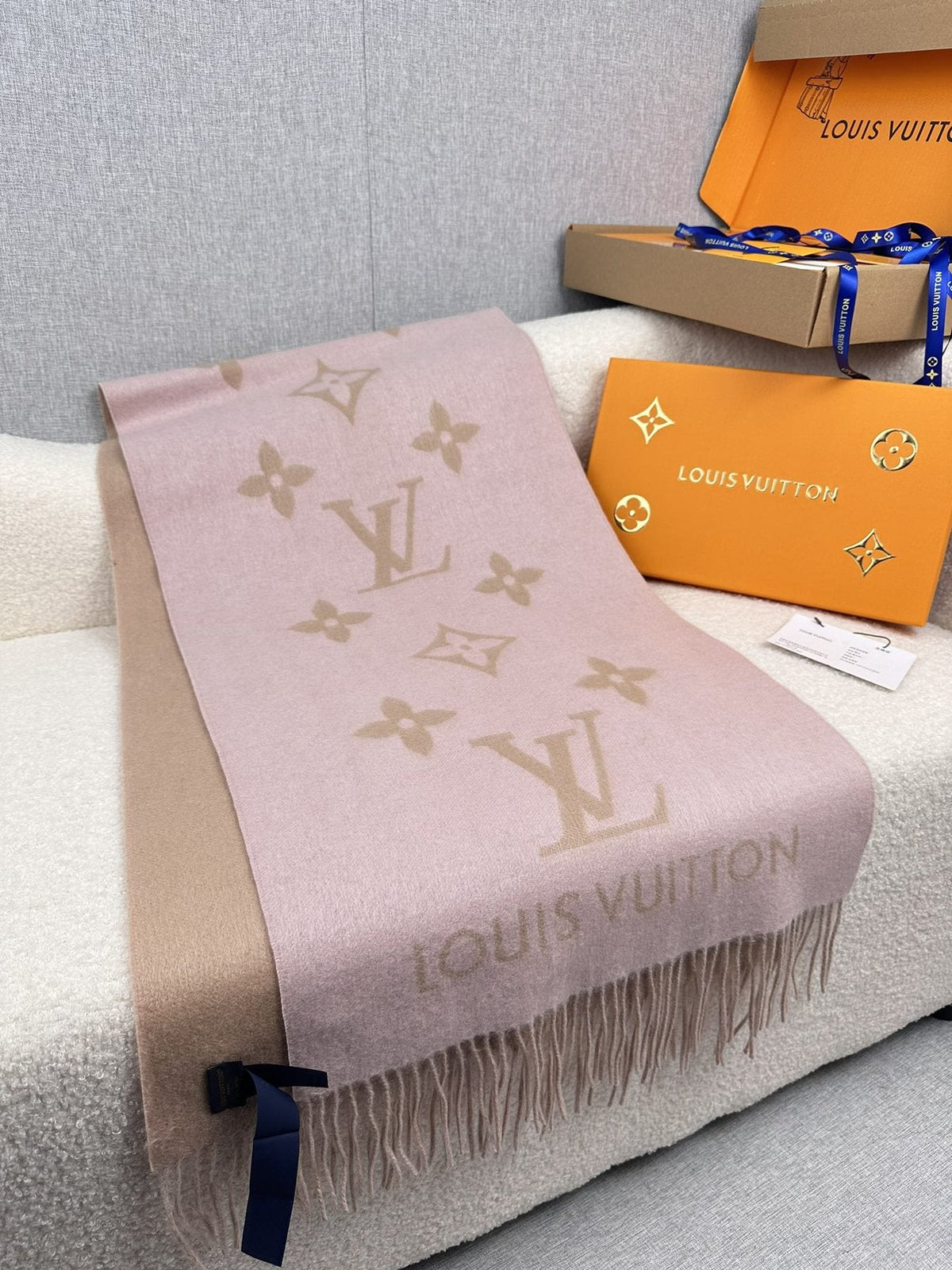 Louis Vuitton Oversized Wordmark Reversible Fringe Scarf