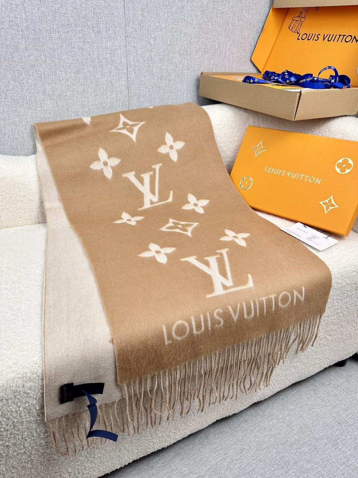 Louis Vuitton Oversized Wordmark Reversible Fringe Scarf