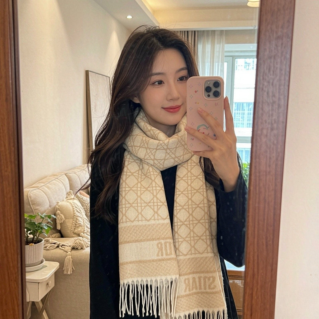 Dior Geometric Woven Scarf with Lettered Border