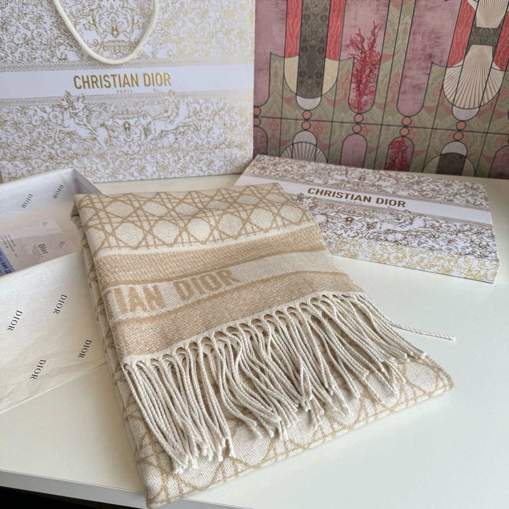 Dior Geometric Woven Scarf with Lettered Border
